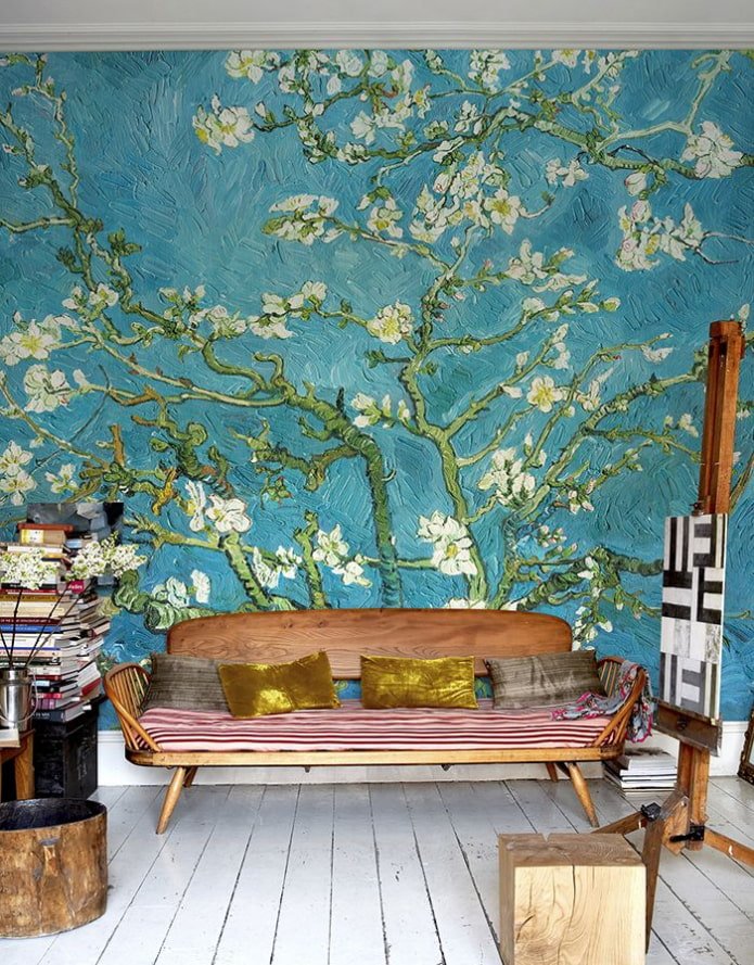 papel pintado fotográfico con pinturas de artistas en el interior