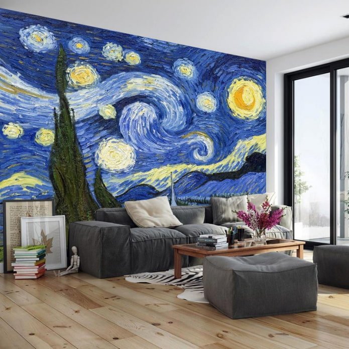 papel pintado fotográfico con pinturas de artistas en el interior