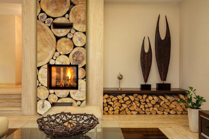 Chimenea decorada con papel pintado fotográfico