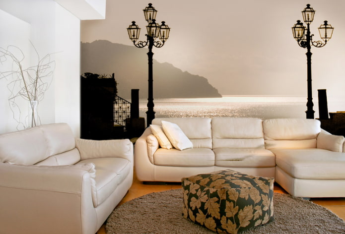 Fotomural en un salón beige