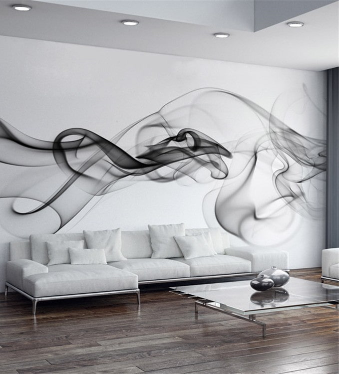 Papel pintado fotográfico blanco en el salón
