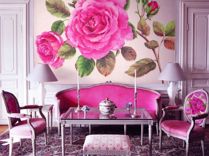 Fotomural para el recibidor en tonos rosados