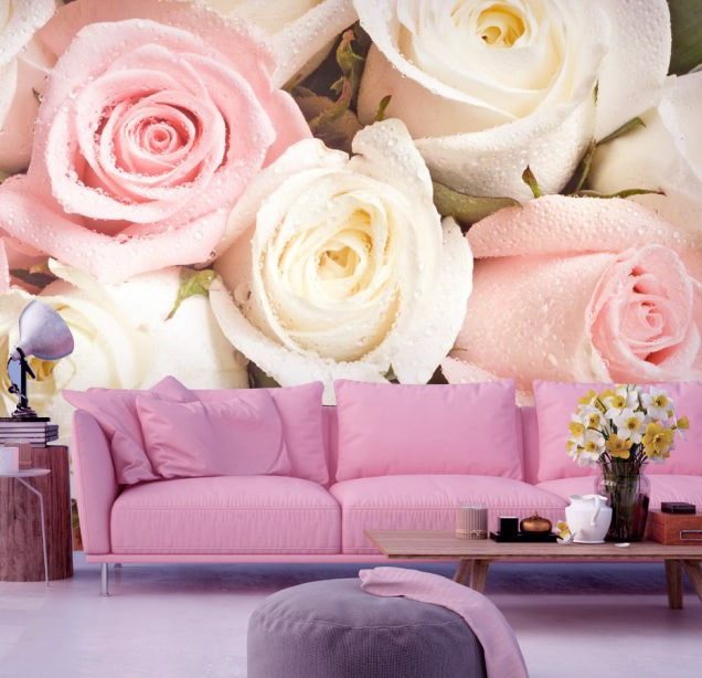 Fotomural para el recibidor en tonos rosados