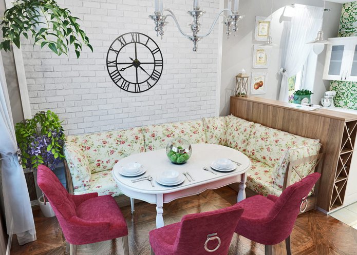Diseño de una pequeña cocina-salón en estilo provenzal