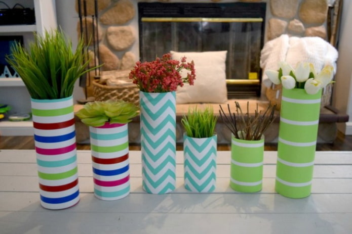 jarrones caseros con papel pintado