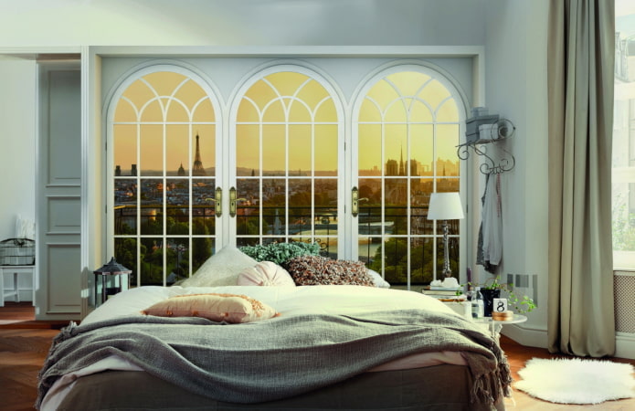 Papel pintado 3D con vista desde la ventana del dormitorio