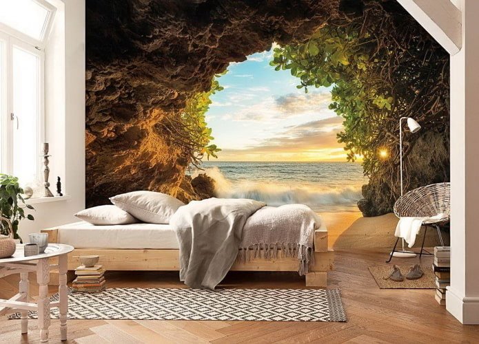 Fondo de pantalla 3D con naturaleza en el dormitorio