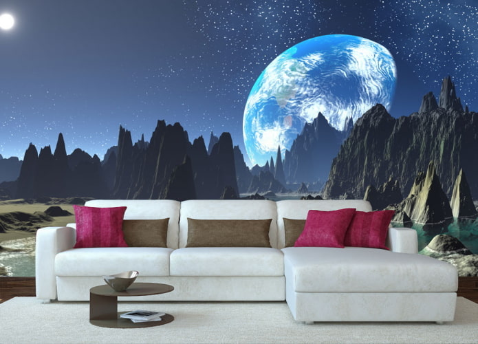 Papel pintado 3D espacial para salón