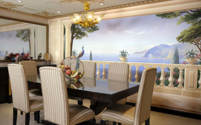 papel pintado 3D con fresco en el comedor