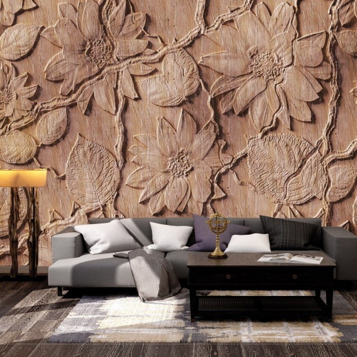 Papel pintado 3D en el interior de la sala de estar