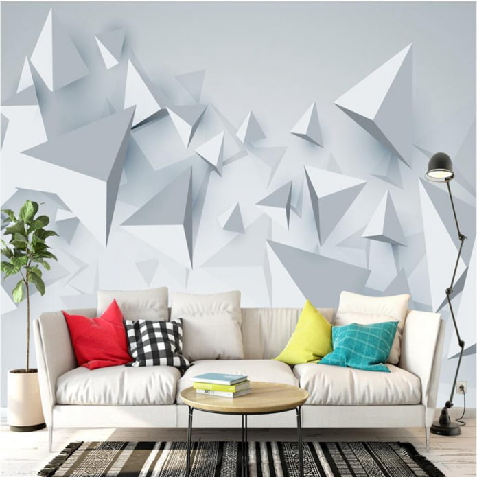 Papel tapiz 3D con geometría en el interior de la sala de estar