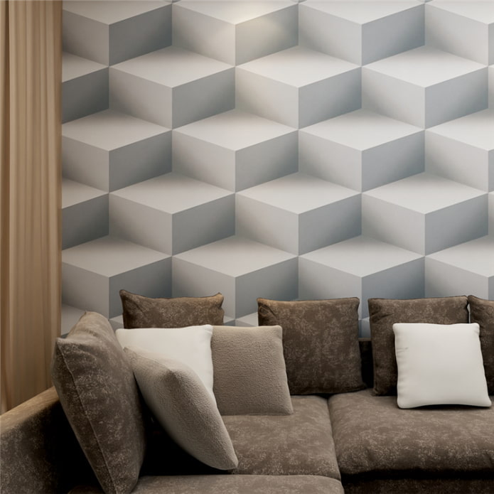 Papel tapiz 3D con geometría en el interior de la sala de estar