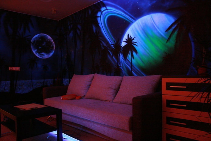 Papel pintado 3D fluorescente en el interior