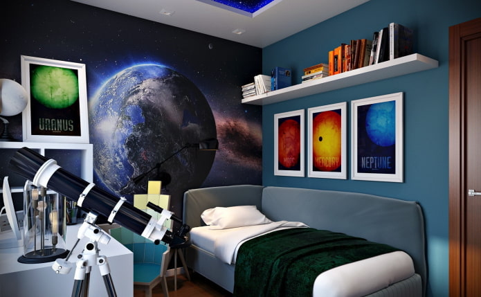 Papel pintado 3D espacial para habitación de adolescente