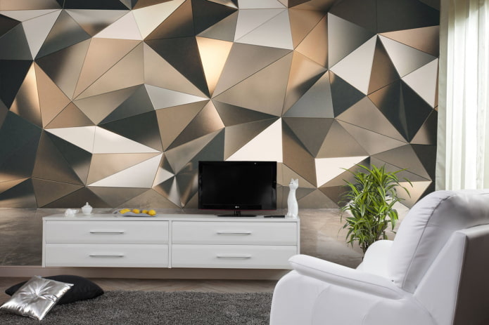 Papel pintado 3D en la pared detrás del televisor