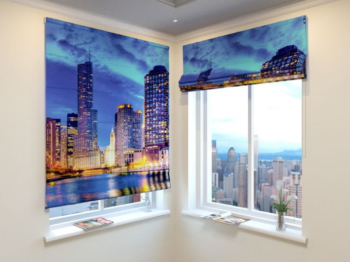 Estores romanos 3D con imagen de ciudad
