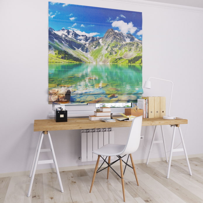 Estores romanos 3D con imagen de montañas