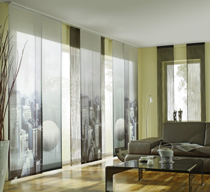 Cortinas japonesas 3D con imagen de ciudad