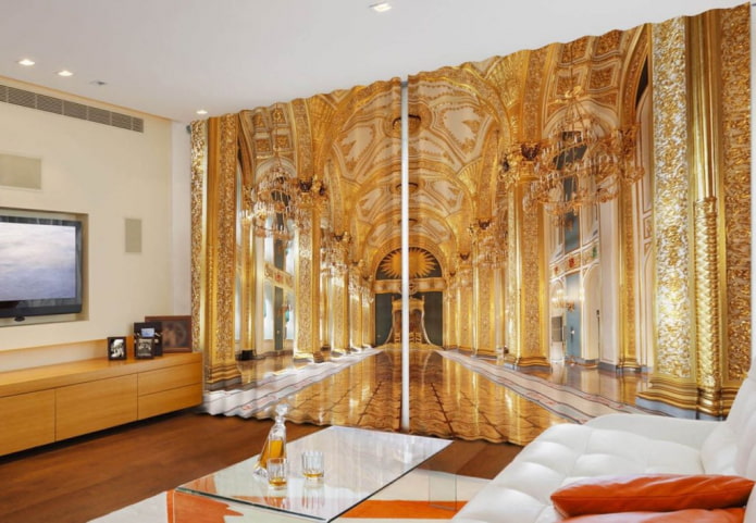 cortinas 3D largas con la imagen del interior del palacio