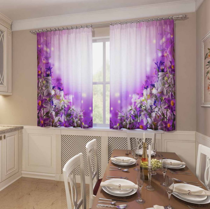 cortinas 3D cortas con imagen de flores