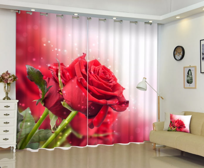 Cortinas 3D con la imagen de una rosa