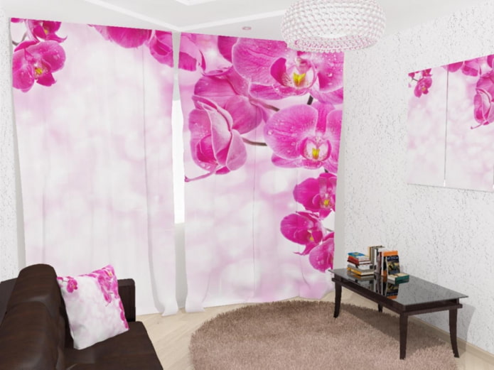 Cortinas 3D con la imagen de una orquídea