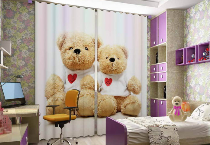 Cortinas 3D en la habitación infantil de la niña