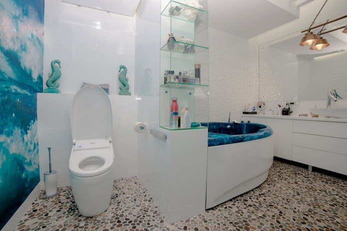 suelo de baño de piedras pequeñas
