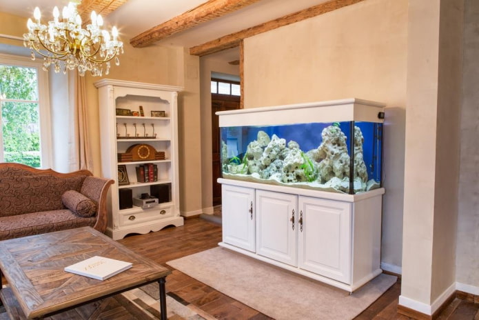 interior con acuario de suelo