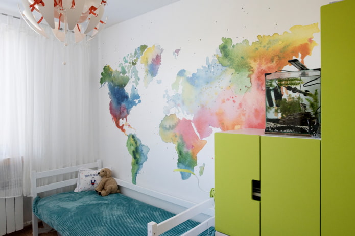 Interior de habitación infantil con acuario