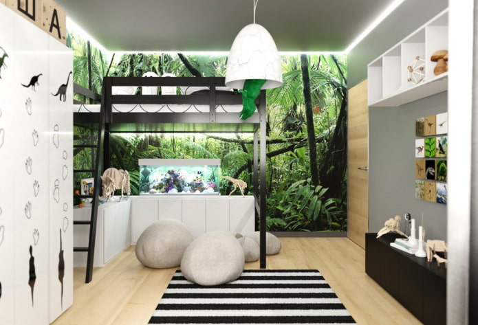 Interior de habitación infantil con acuario