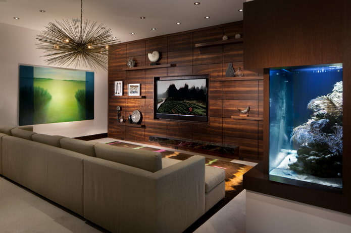 interior de apartamento con acuario