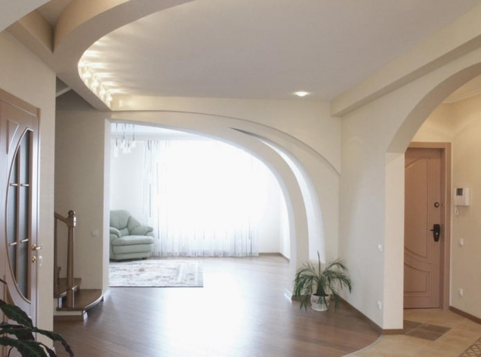 Arco oblicuo de cartón yeso en el interior