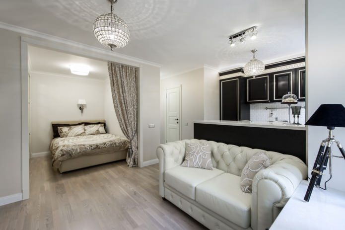 Interior de un pequeño apartamento de estilo art déco de 29 m².