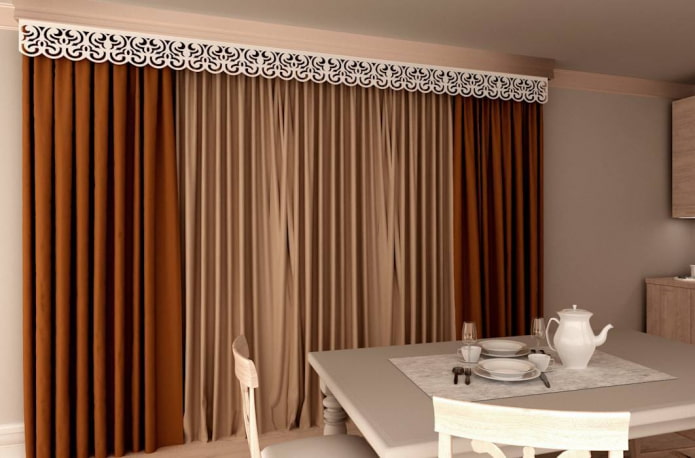 lambrequín figurado en combinación con cortinas