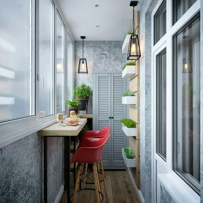 Balcón con barra de bar de estilo loft