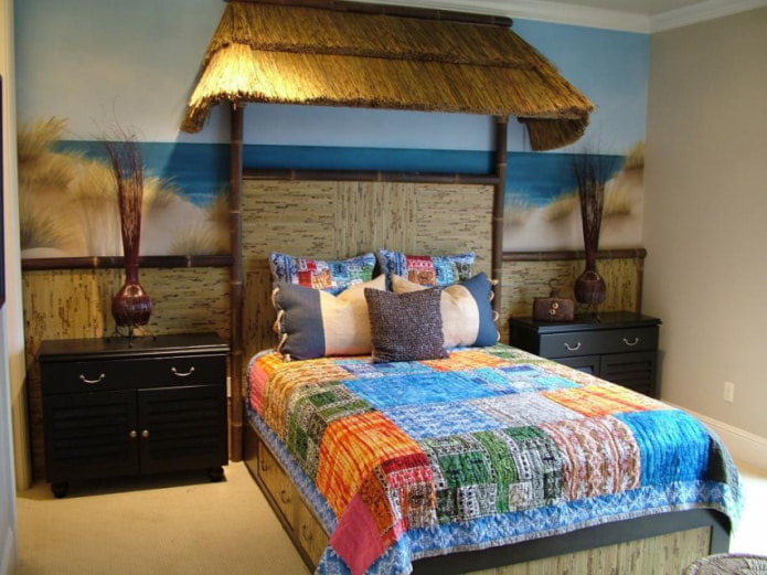diseño de habitación infantil con papel pintado de bambú