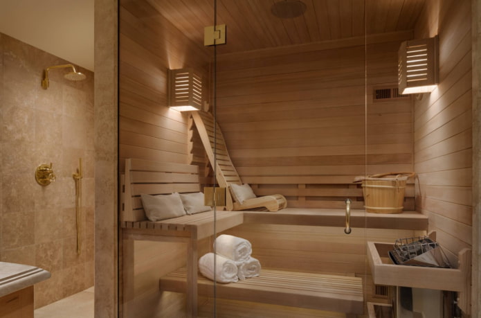 casa de baño de madera en un estilo moderno