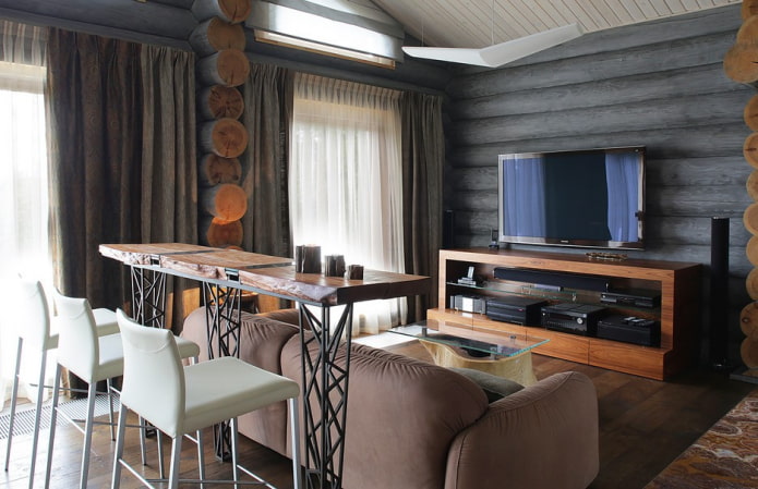 Barra de bar detrás del sofá en el interior del salón