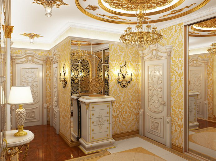 papel pintado no tejido blanco y dorado con un gran estampado floral
