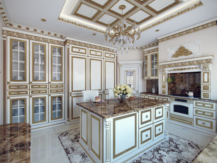 cocina blanca con detalles dorados