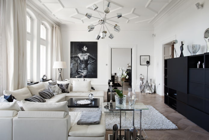 muebles de salón en tonos blancos