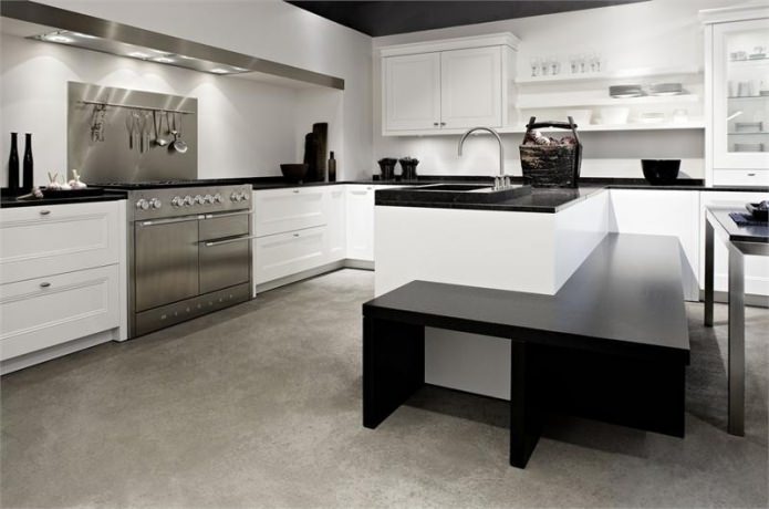 cocina en blanco y negro de estilo moderno