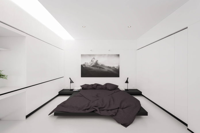 interior de dormitorio blanco en estilo minimalista