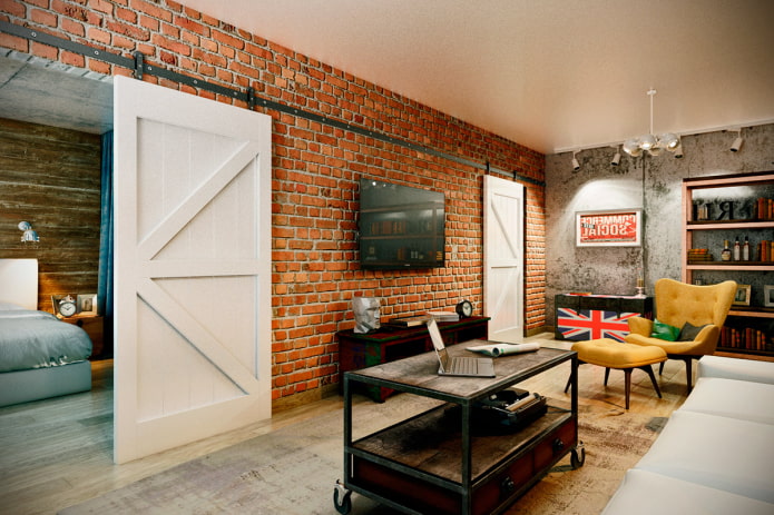 puertas blancas en el interior de estilo loft