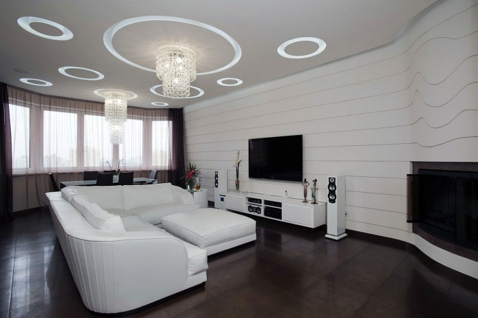 salón con papel pintado de rayas blancas