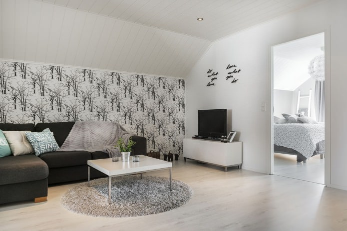 Papel tapiz en blanco y negro para la sala de estar