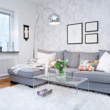 Blanco y Papel pintado en blanco y negro en el salón: 55 fotos del interior - 14
