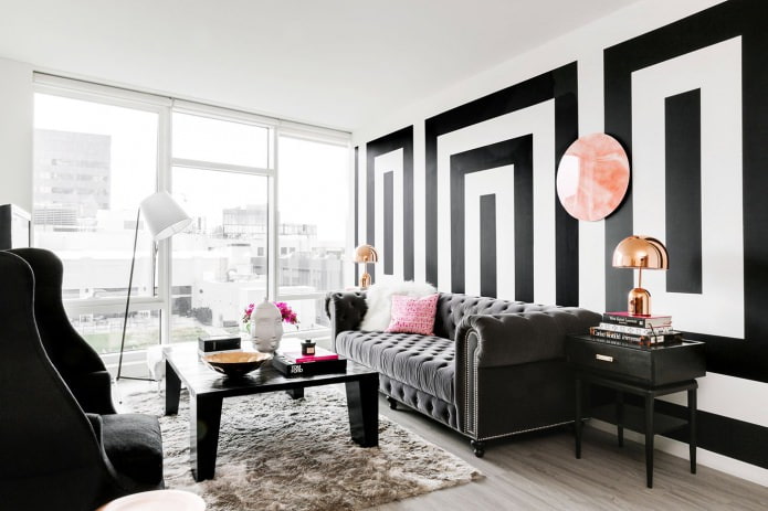 Papel tapiz en blanco y negro para la sala de estar