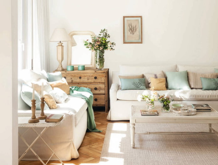 Sala de estar en estilo shabby chic